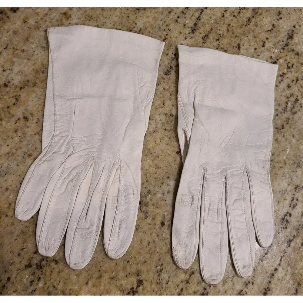 Vintage Women's Size S 6.5 Off-White Leather Formal 7.5